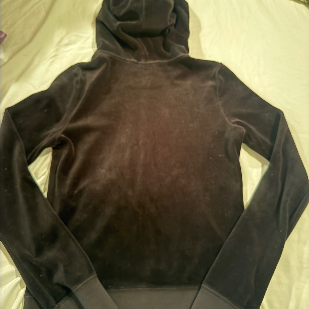 Juicy Couture Jacket Women Medium Velour Zip Y2K Track Black Hood NWOT - Picture 6 of 6